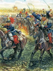 Fransk-tyska kriget 1870 (fransk-preussiska kriget): franska slagskepp anfaller i slaget vid Froeschwiller Woerth (Froeschwiller-Woerth) den 6/08/1870 - Fransk-preussiska kriget: slaget vid Worth (Reichshoffen eller Froschweiler) (1870): Franskt kavalleri 