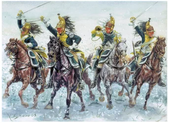 Napoleonkrigen: engelska dragoner laddar Illustration av Giuseppe Rava