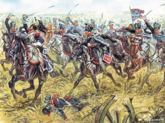 Preussiska arméns dödshusarer, omkring 1810 - Husarer från preussiska armén, Leib-Husaren-regementen, omkring 1810 - illustration av Giuseppe Rava