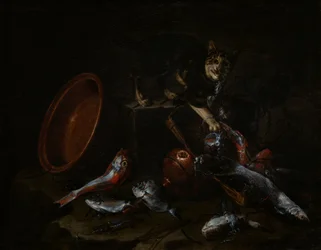 En katt som stjäl fisk, sent 1660-tal.