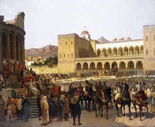 Ruggero I, kung av Siciliens utgång från Palazzo Reale,