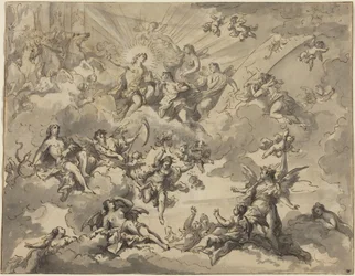 Apollo and the Muses (penna och svart bläck med grå färg över grafit på liggande papper)
