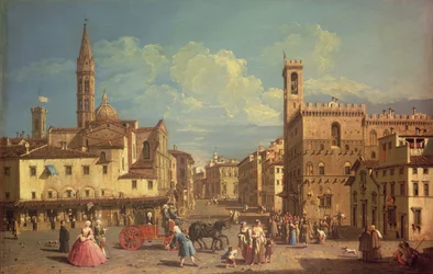 Badia Fiorentina och Palazzo Del Podesta på Piazza di San Firenze, ca 1754 (olja på duk)