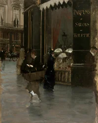 The Violet parfymeri, i hörnet av boulevard des Capucines och rue Scribe, ca. 1880.