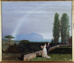 Landskap nära Genua, ett par som tittar på en regnbåge Målning av Giuseppe delle Piane (1832-1902) 1902 Dim 73x88 cm Genes, Galleria av Arte Moderna, inv 0260