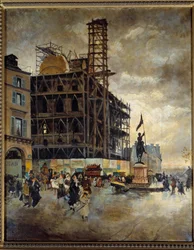 Place de pyramides byggandet av Marsan-paviljongen (Paris) 1880. Målning Guiseppe Nittis (1846-1884) Ec. Ital