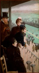 Kapplöpningarna i Bois de Boulogne. Åskådare ser på hästkapplöpningar. Giuseppe De Nittis (1846-1884), 1881, Rom, Galleria Nazionale d