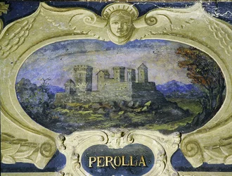 Perolla, från en serie kartuscher som visar bilder av Conte Pannochieschi d