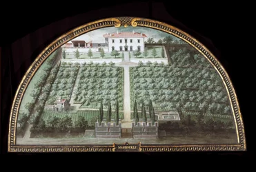 Utsikt över Villa di Marignolle nära Florens, Italien (Tempera