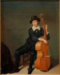 Porträtt av en sittande musiker med sin viola da gamba