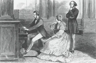 Prins Albert av Saxe spelar framför drottning Victoria och Felix Mendelssohn Bartholdy (1809-1847), gravyr