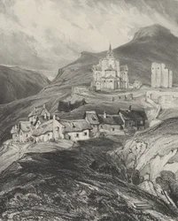 Exteriör absiden av Saint-Nectaire-kyrkan, 1831.