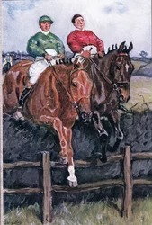 Hur vi slår favoriten: Hals för hals, från Poems of Adam Lindsay Gordon publicerad av T. N. Foulis, 1912