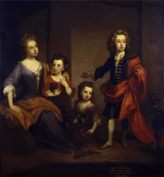 Porträtt av Richard Boyle, 3:e earl av Burlington, med sina tre systrar, Elizabeth, Juliana och Jane Boyle, ca 1700 (olja på duk)