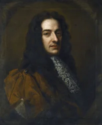 Porträtt av violinisten och kompositören Nicola Matteis (Matheis, vers 1670-1698) par Kneller, Sir Gotfrey (1646-1723). Olja på duk, storlek: 76x65