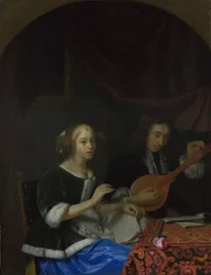 En kvinna som sjunger och en man med en cittern, ca. 1665-1667
