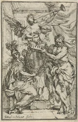 Minerva, Hercules och Fame med vapen
