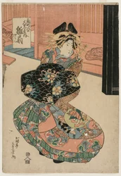 Courtesan Hinaogi från Daikokuya vid ingången till Kadomachi, ca. sent 1820-tal eller tidigt 1830-tal.