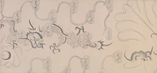 Detalj av Five Tribute Horses (bläck och färg på papper)