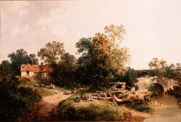 Barn vid en ström