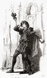 En scen ur William Shakespeares pjäs Hamlet, akt I, scen 5, Hamlet: Kom ihåg dig! Ja, du stackars spöke, så länge minnet har en plats i denna förvirrade värld, från The Works of William Shakespeare, pu