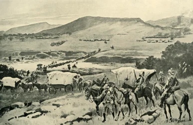 Generalerna French och Hutton korsar Vaal till Transvaals territorium, 1901.