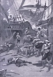 Slaget vid Camperdown 29-31 juli 1653, illustration från British Battles on Land and Sea, 1915
