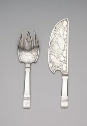 Fiskskiva och gaffel, ca 1870-80 (silver)