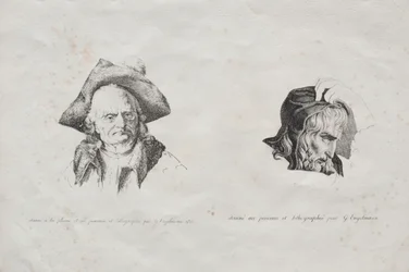 Samling av litografiska essäer: Två huvuden, 1816.