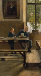 På barnhemmet, ca 1886 (olja på pannå)