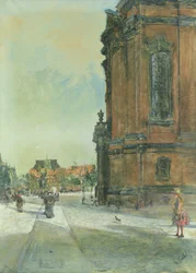 Gatubild nära St. Michaels kyrka i Hamburg