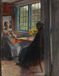 Kvinnor vid trädgårdsfönstret, ca. 1890.