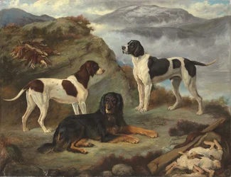 Sherry, Ranger och Glen, tre revolverhundar i ett landskap (olja på duk)