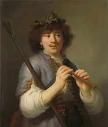 Rembrandt som herde med en herdeskurk och en flöjt. 1636