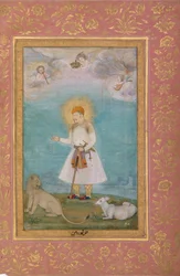 Akbar With Lion and Calf, Folio från Shah Jahan-albumet, verso: ca. 1630, recto: ca. 1530-50