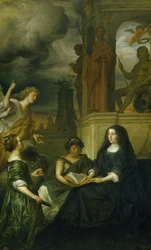 Allegori om minnet av Frederik Hendrik (1584-1647), Prins av Orange, med porträttet av hans änka Amalia van Solms