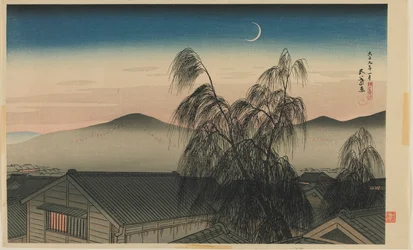 Kvällsmåne i Kobe (Kobe no yoizuki) Taisho-eran, januari 1920 (färgsnitt)