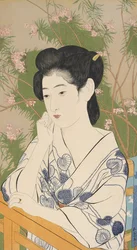 Woman at a Hot Spring Hotel, 1920 (träblockstryck)