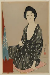 Kvinna i sommarklänning, Taisho-eran, juni 1920 (trätryck i färg)