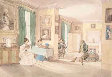 En interiör i Hatton, Warwickshire, 1820-30.