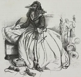 Läskunnig kvinna, karikatyr av Jean-Jacques Grandville (1803-1847), litografi av Giovanni Mariani från Poliorama Pittoresco, n 18, 11 december