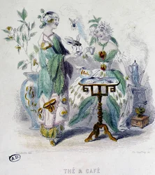 Allegori över ""te och kaffe"" av Grandville, sd. 1800-talet