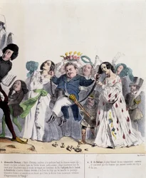 Tecknad film om Alexandre Dumas Fils och Honoré de Balzac - av Grandville, i "" Charivari""" från 1844-02-21