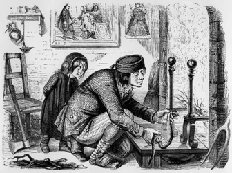 La Fontaines fabel (av Jean de La Fontaine) : bonden och huggormen, gravyr av J.J. Grandville, ca 1838-40