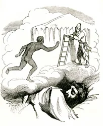 Robinson Crusoes äventyr av Daniel De Foe, slutet av 1800-talet (gravyr)