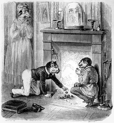 Apan och katten, illustration till La Fontaines ”Fabler” (1621-95), utgiven av H. Fournier Aîné, 1838