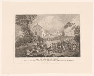 Landskap med en grupp soldater som marscherar med Les Fatigues de la Guerre (titel på objekt) Tryck efter Antoine Watteau (serietitel) L