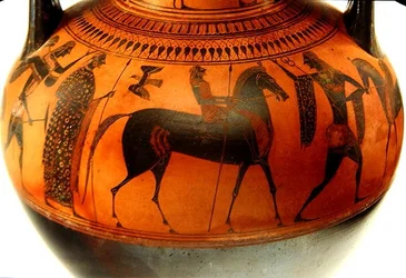 Amfora som skildrar berättelsen om Theseus och Minotauren, ca 540 f.Kr. (lera) (se även 288292 och 288294)