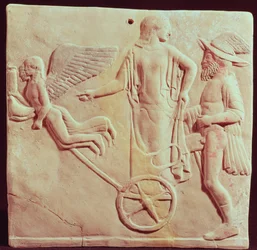 Afrodite och Hermes i en vagn dragen av Eros och Psyke, 470 f.Kr.