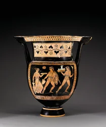 Apuliens rödfigurerade kolonnkrater, tillskriven Letet-gruppen, ca 370-360 f.Kr.